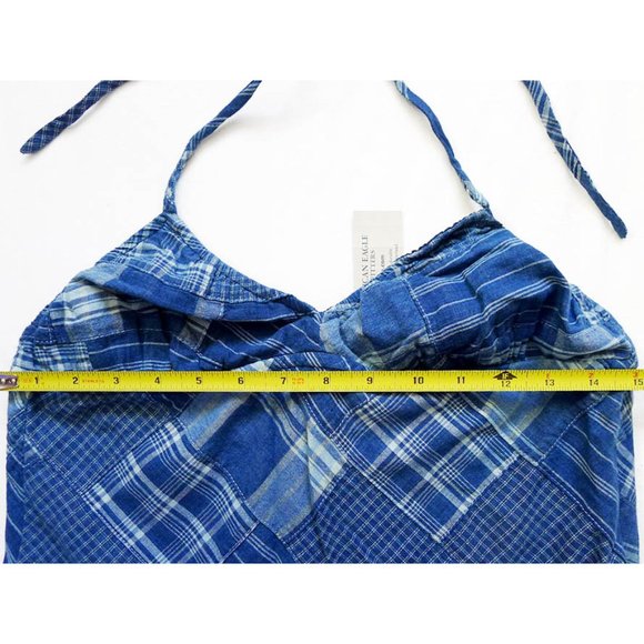 NEW Patchwork/Plaid Halter Tie Neck Tank Top Sz 8 - Picture 2 of 6